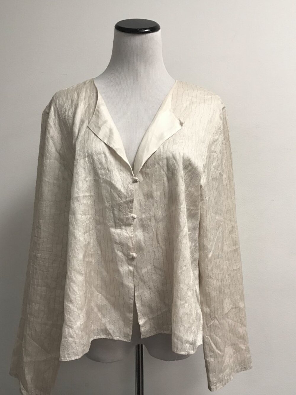Eileen Fisher textured embroidered silk knot button front dress jacket L